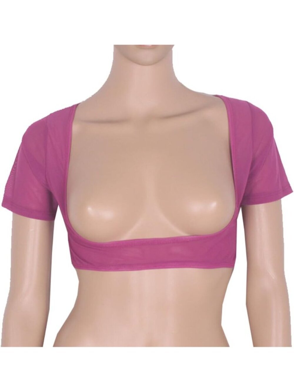 〽️Women's Magenta Mesh Open Bust Short Sleeve Spandex Belly Dance Crop Top